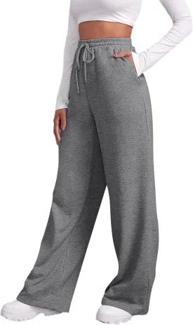Baggy Wide Leg Sweatpants for Women Fleece Joggers with Pockets Comfy High Waist Lounge Pants Drawstring Sweat Pants