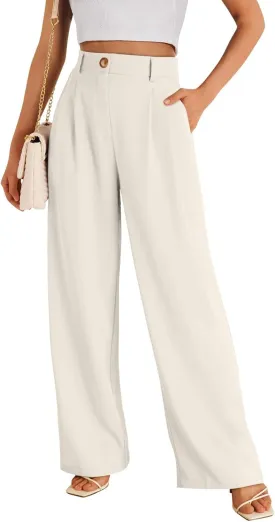 Business Work Pant for Women Fashion Dressy Wide Leg Pants Button Down High Waisted Pant Office Trousers with Pockets