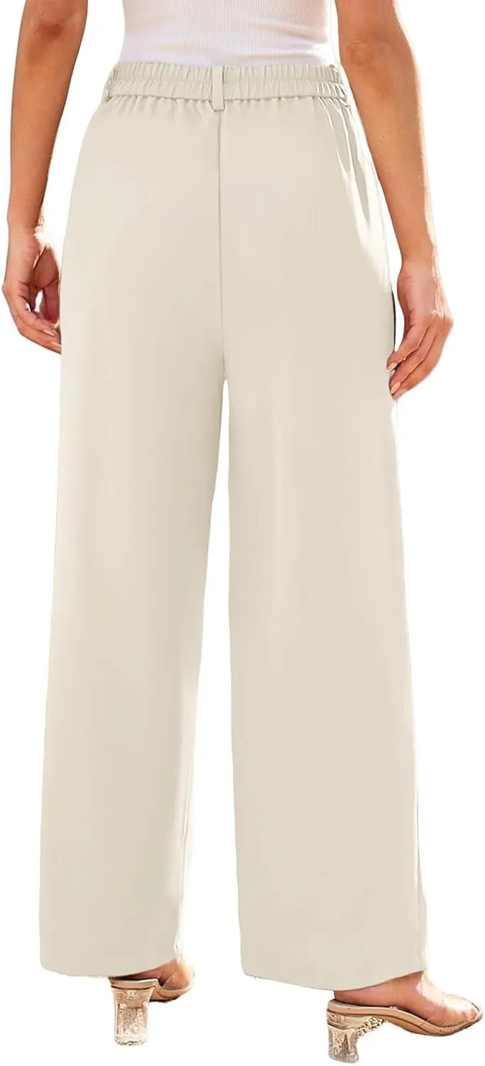 Business Work Pant for Women Fashion Dressy Wide Leg Pants Button Down High Waisted Pant Office Trousers with Pockets