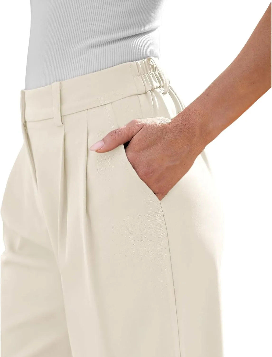 Business Work Pant for Women Fashion Dressy Wide Leg Pants Button Down High Waisted Pant Office Trousers with Pockets