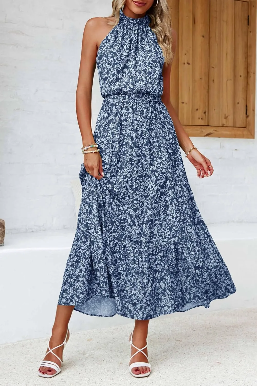 Chang Yun Maxi Summer Dresses for Women Halter Sleeveless Floral Boho Sun Vacation Outfits Long Wedding Guest Dress