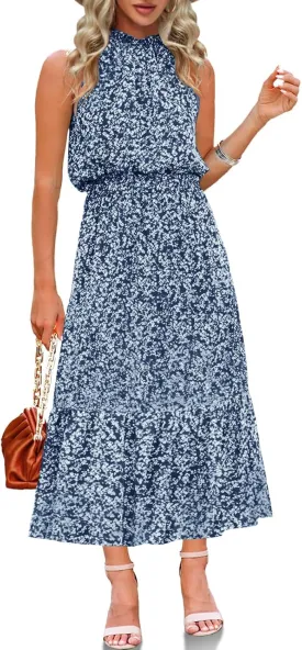 Chang Yun Maxi Summer Dresses for Women Halter Sleeveless Floral Boho Sun Vacation Outfits Long Wedding Guest Dress