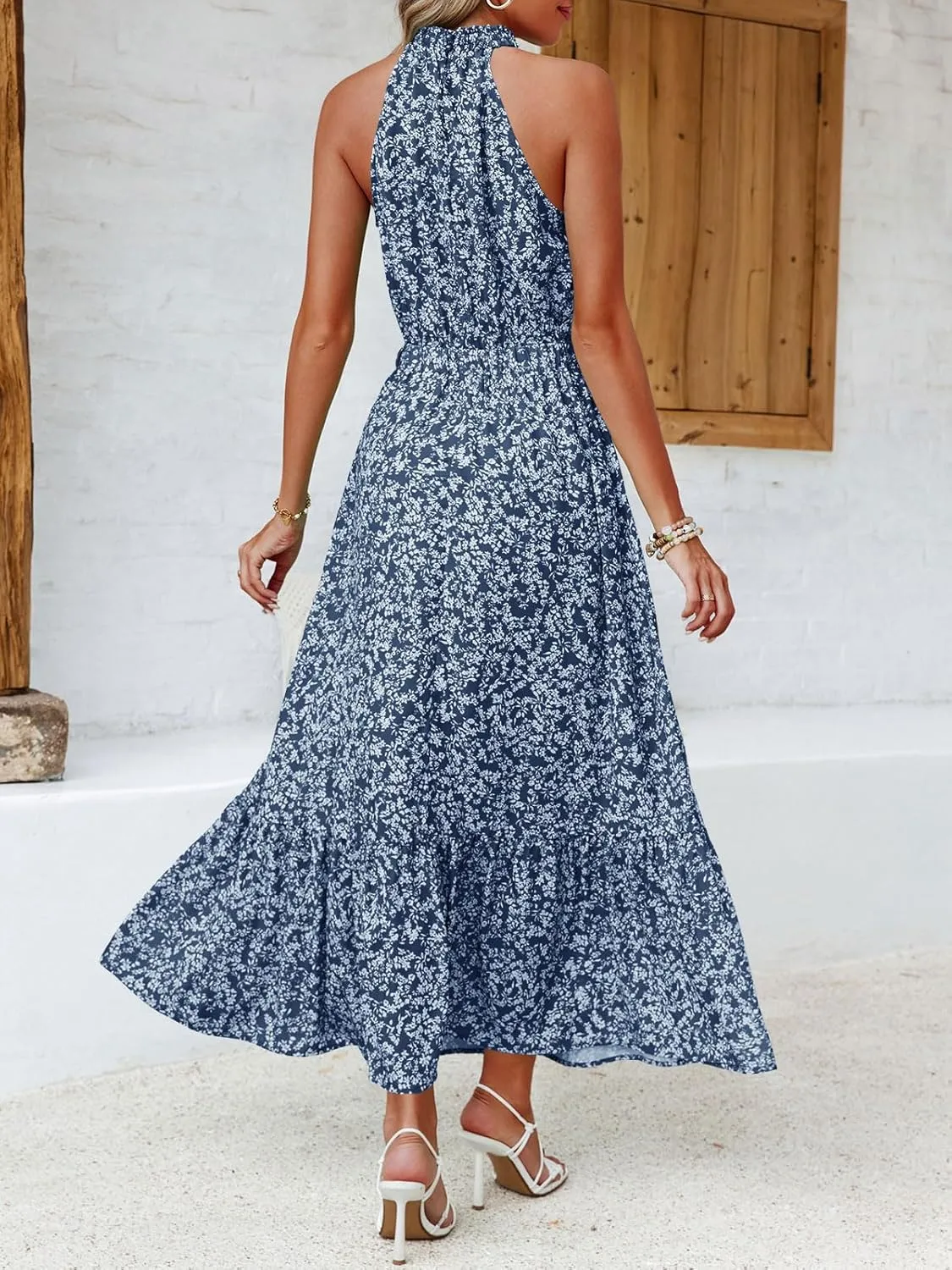 Chang Yun Maxi Summer Dresses for Women Halter Sleeveless Floral Boho Sun Vacation Outfits Long Wedding Guest Dress