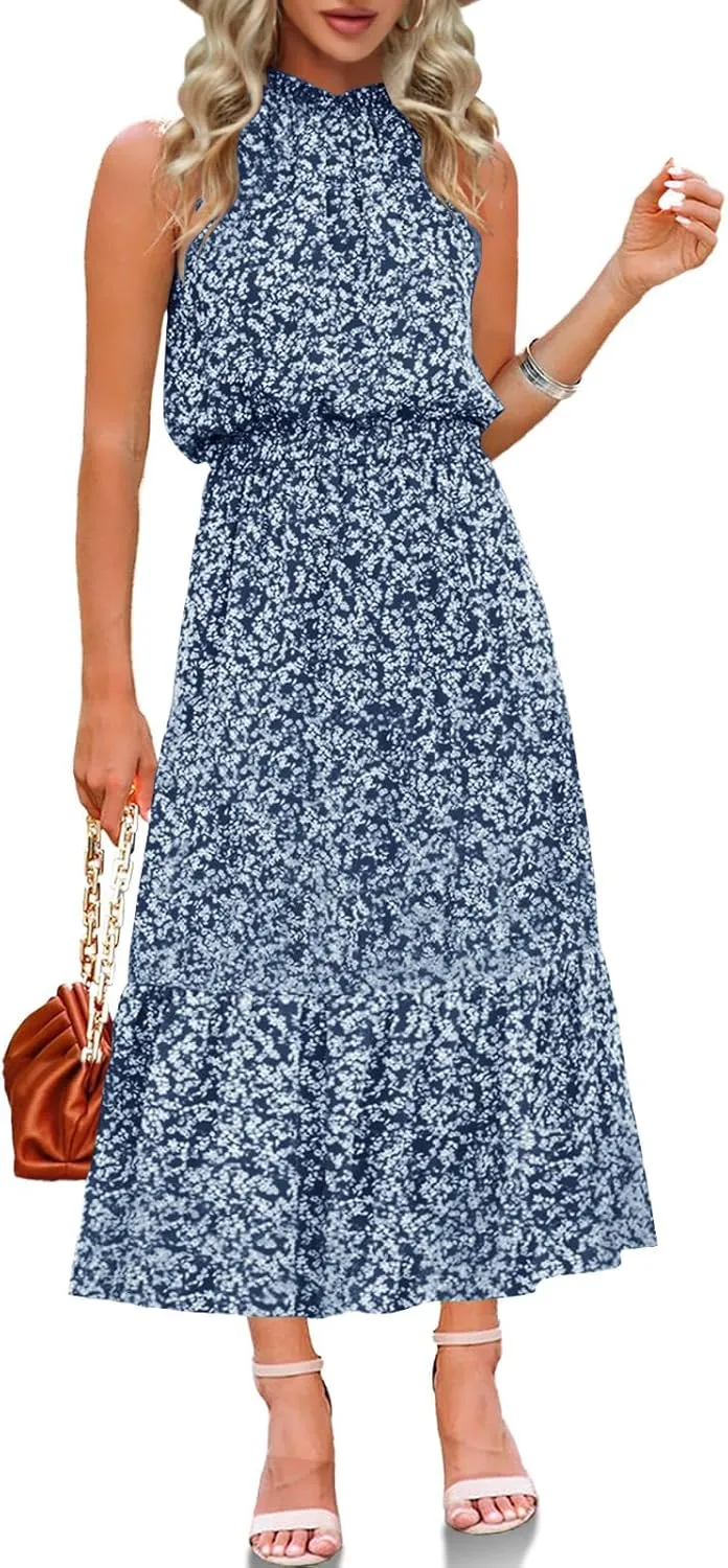 Chang Yun Maxi Summer Dresses for Women Halter Sleeveless Floral Boho Sun Vacation Outfits Long Wedding Guest Dress