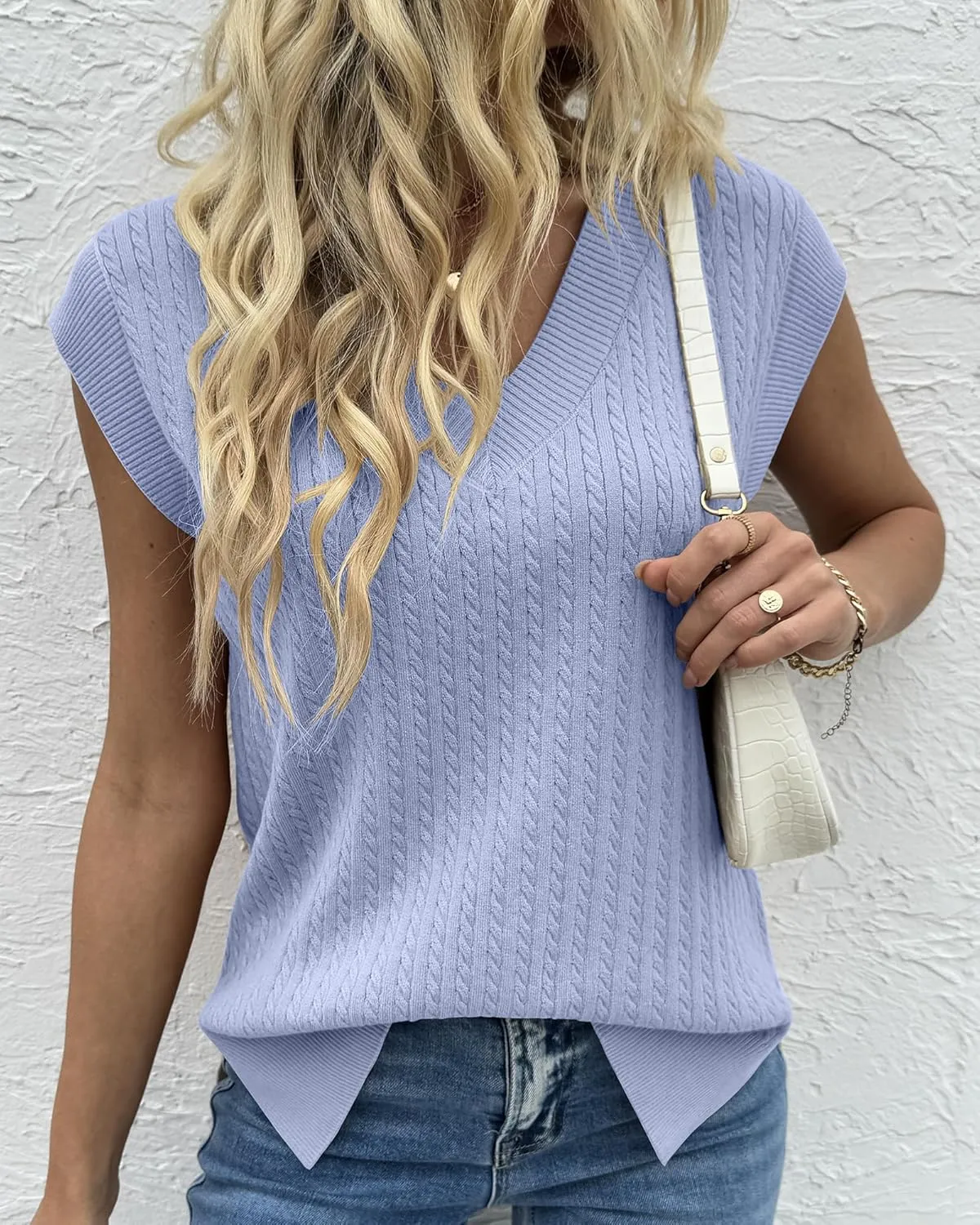COSSEN Womens V Neck Sweater Vest Oversized Cable Knit Sleeveless Casual Loose Fit Pullover Tank Top