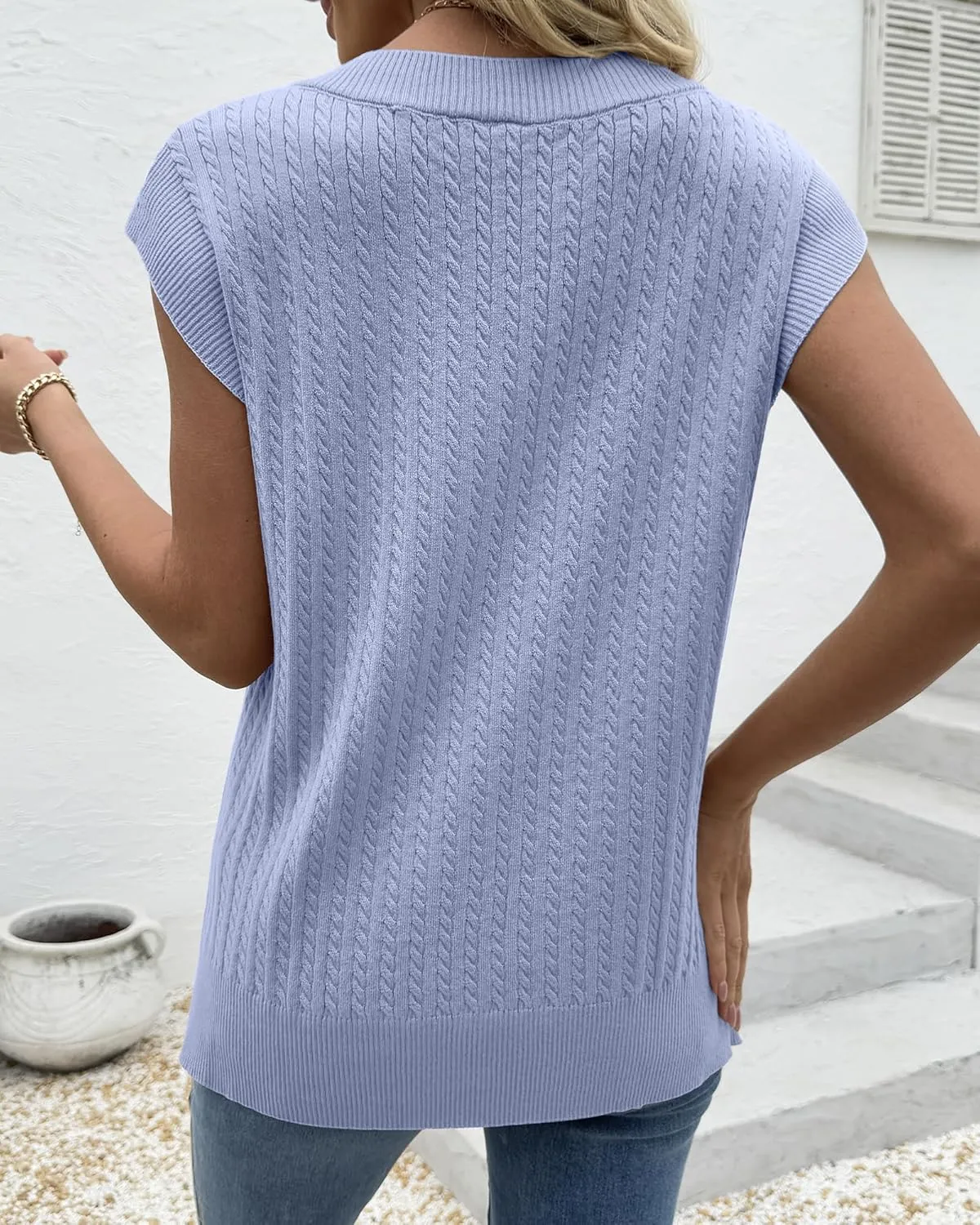 COSSEN Womens V Neck Sweater Vest Oversized Cable Knit Sleeveless Casual Loose Fit Pullover Tank Top