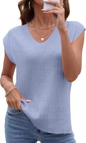 COSSEN Womens V Neck Sweater Vest Oversized Cable Knit Sleeveless Casual Loose Fit Pullover Tank Top