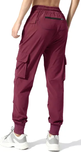 EXEKE Women's Lightweight Hiking Pants Quick Dry Tapered Cargo Joggers Stretch Workout Lounge Pants with Zipper Pockets