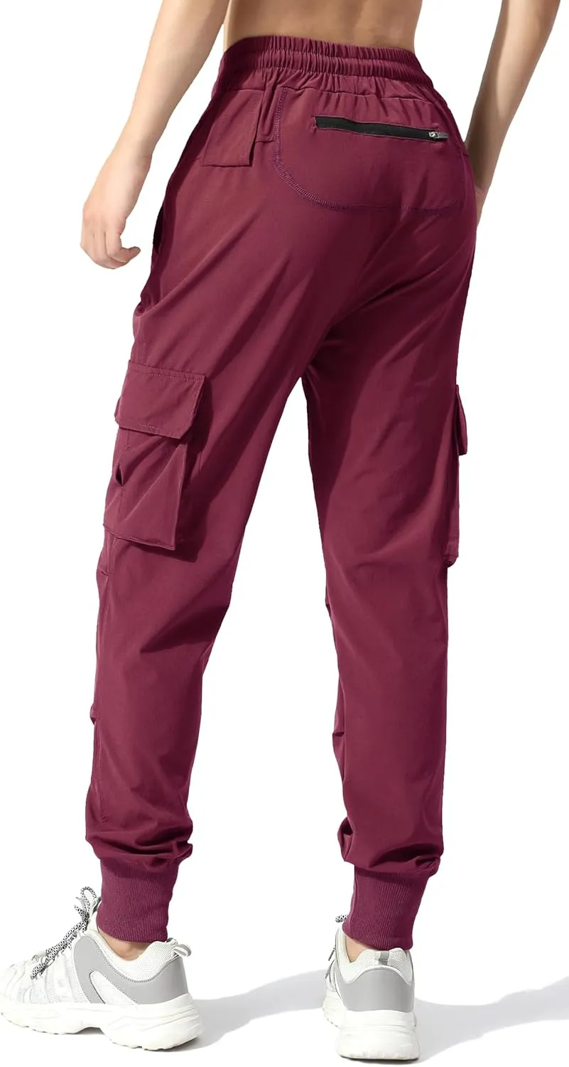 EXEKE Women's Lightweight Hiking Pants Quick Dry Tapered Cargo Joggers Stretch Workout Lounge Pants with Zipper Pockets