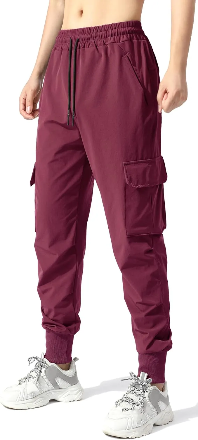 EXEKE Women's Lightweight Hiking Pants Quick Dry Tapered Cargo Joggers Stretch Workout Lounge Pants with Zipper Pockets