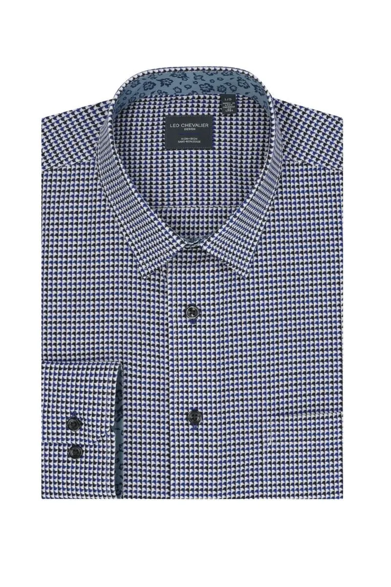 Fine Blue 3D Print 100% Cotton Long Sleeve Shirt Elevate Your Style with Contemporary Fit