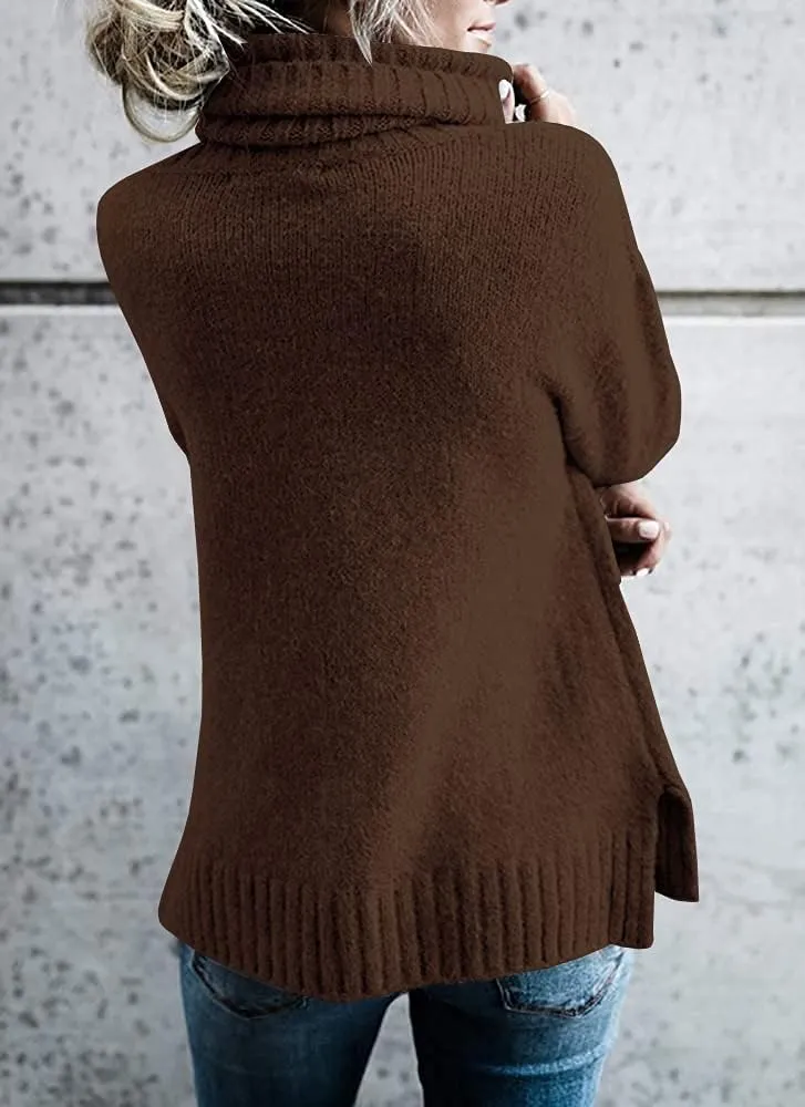 FISACE Womens Oversized Turtleneck Pullover Sweater Cable Knit Long Sleeve Sweater Tops