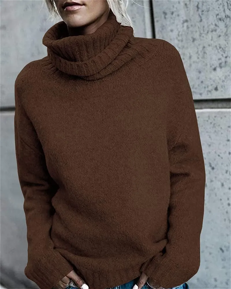 FISACE Womens Oversized Turtleneck Pullover Sweater Cable Knit Long Sleeve Sweater Tops