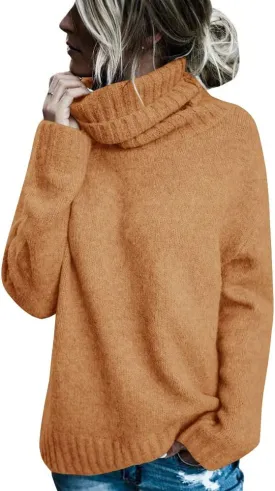 FISACE Womens Oversized Turtleneck Pullover Sweater Cable Knit Long Sleeve Sweater Tops