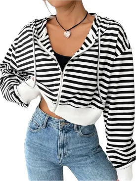 Floerns Women's Casual Long Sleeve Zip Up Cropped Hoodie Sweatshirts