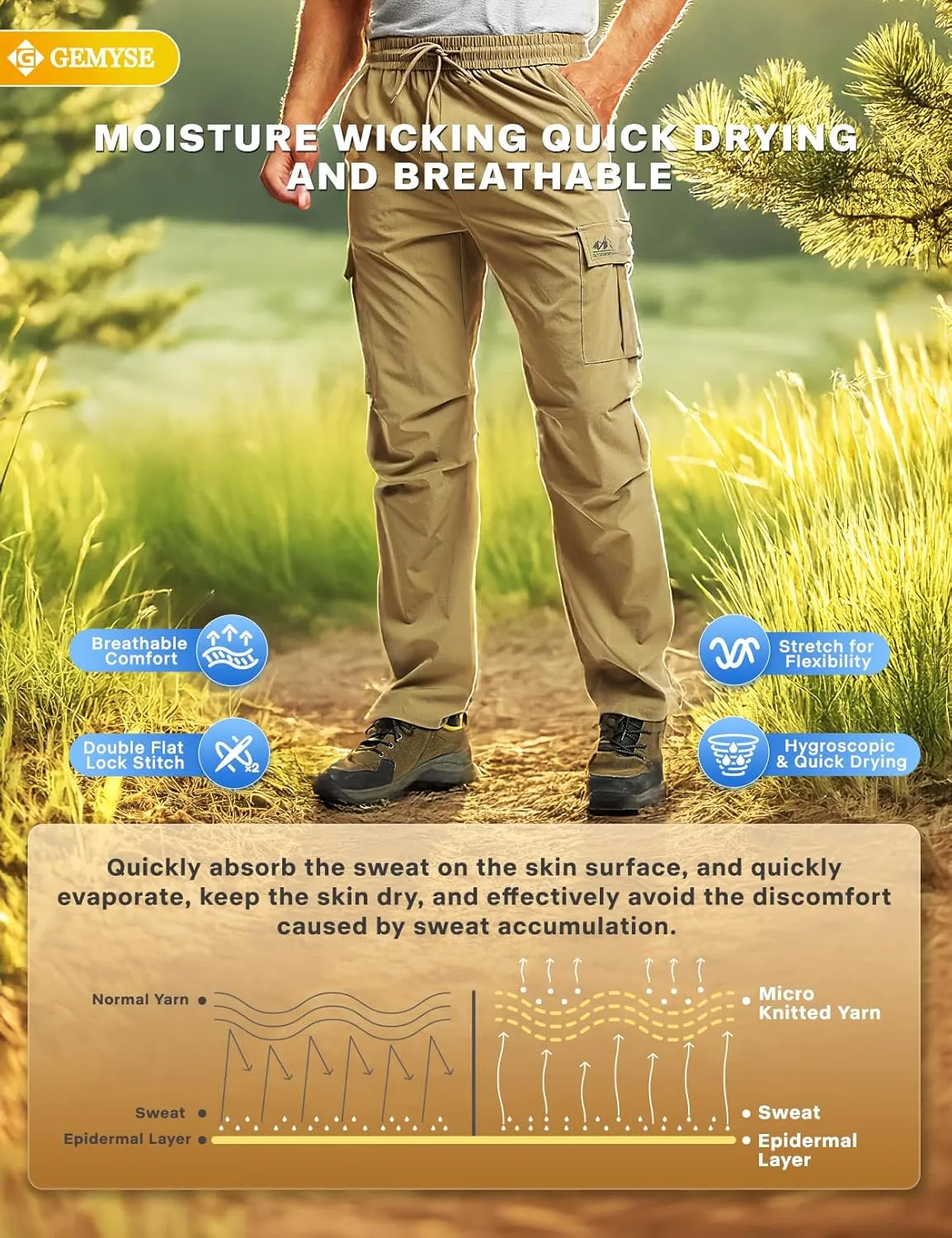 GEMYSE Men's Track Pants Lightweight Quick Dry Travel Fishing Joggers Running Workout Active Athletic Hiking Pants