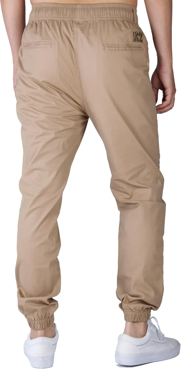 ITALYMORN Khaki Chino Joggers for Men Elastic Ankle and Waist Summer Casual Pants with Pockets