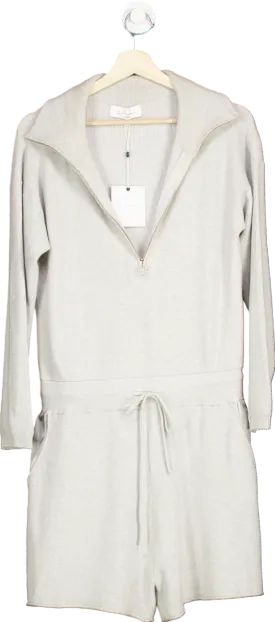 L'Academie Light Grey Ribbed Knit Zip-Up Romper M