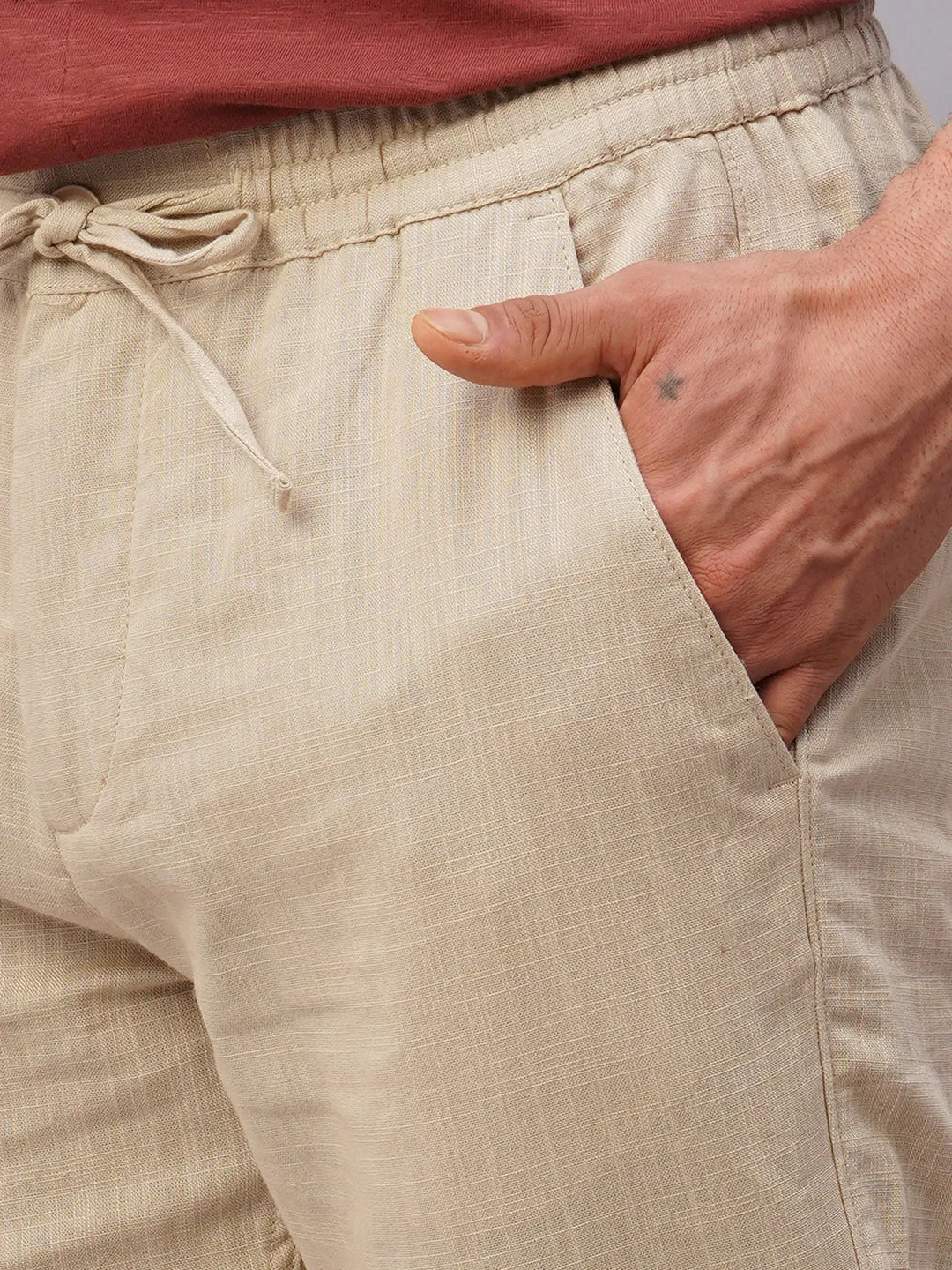 Men's Khaki Cotton Regular Fit Pant