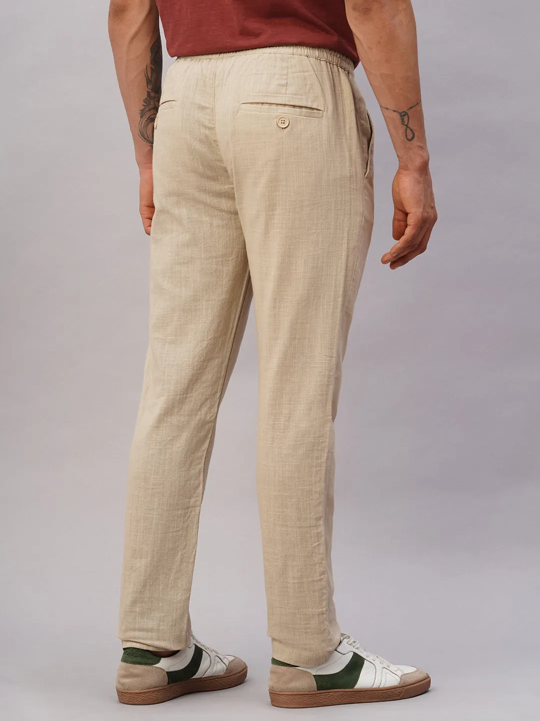 Men's Khaki Cotton Regular Fit Pant