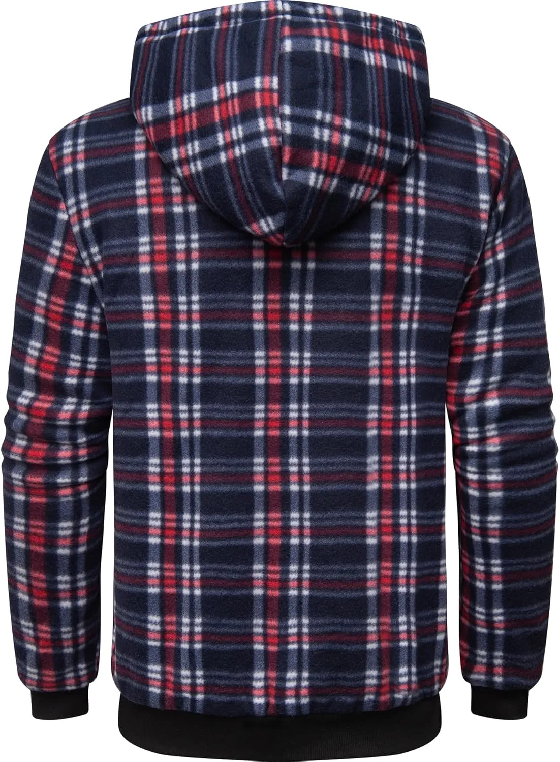 Mens Plaid Hoodies Winter Zip Up Fleece Jacket Sherpa Fleece Lined Warm Flannel Jacket Coat