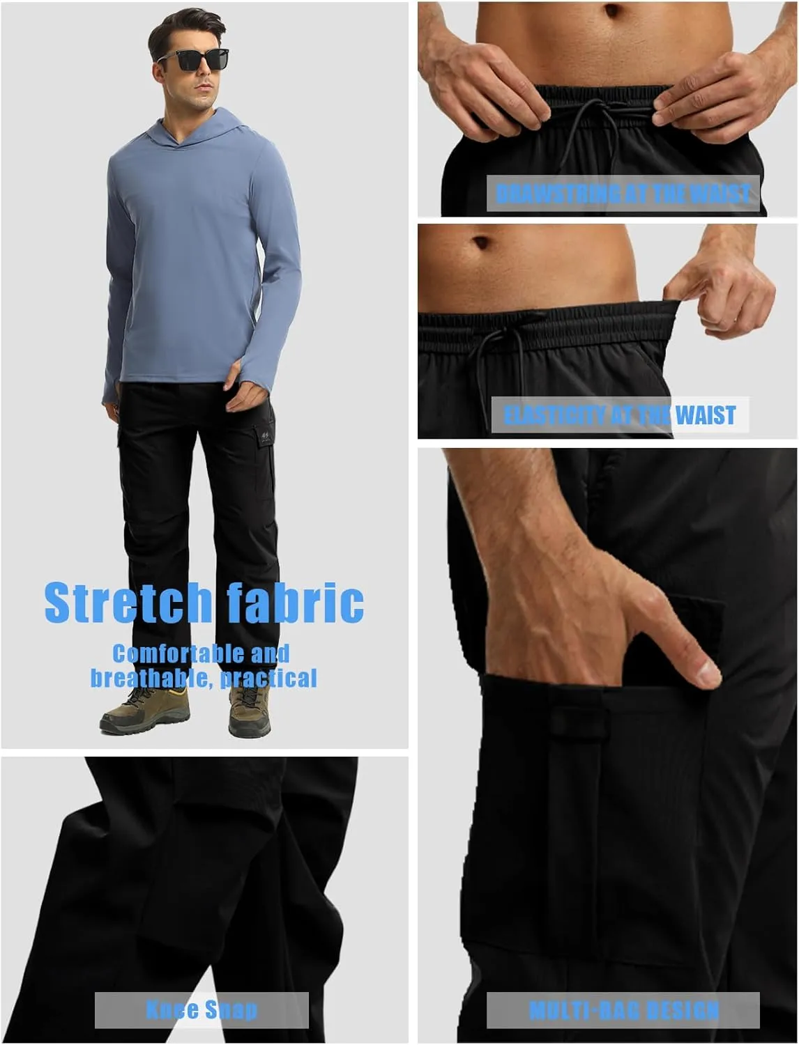 Men's Track Pants Outdoor Athletic Running Casual Joggers Pants with Zipper Pockets Lightweight Quick Dry