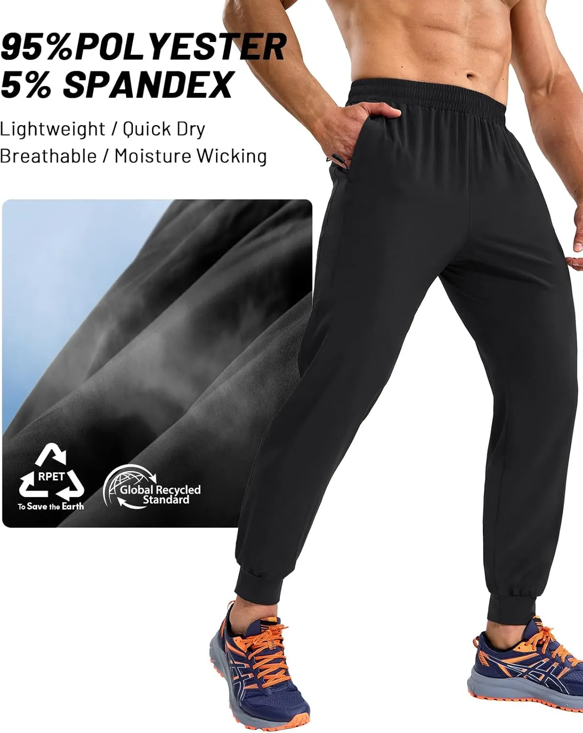 MIER Men's Athletic Running Pants Lightweight Workout Gym Joggers Dry Fit Track Active Sweatpants with Zipper Pockets