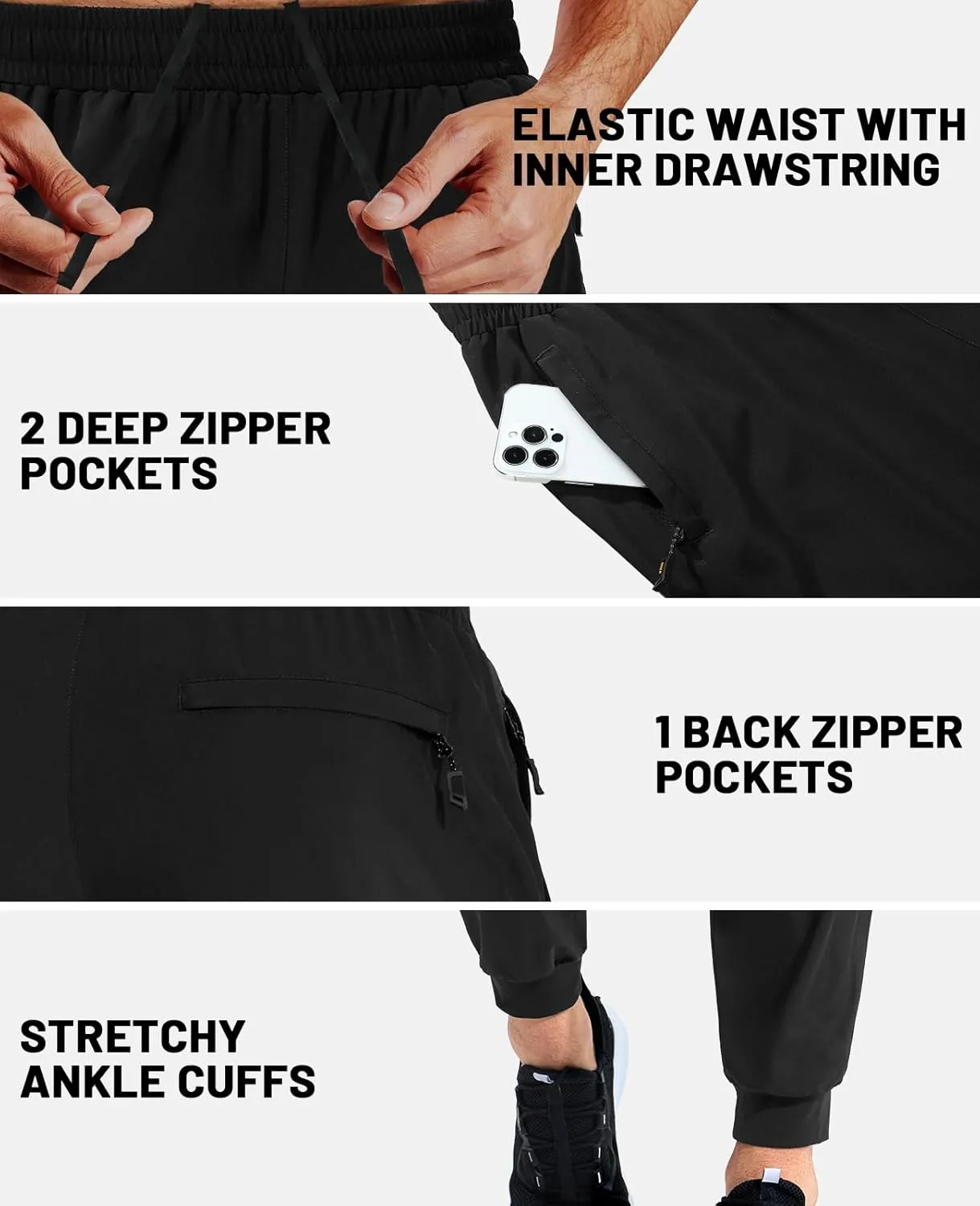 MIER Men's Athletic Running Pants Lightweight Workout Gym Joggers Dry Fit Track Active Sweatpants with Zipper Pockets