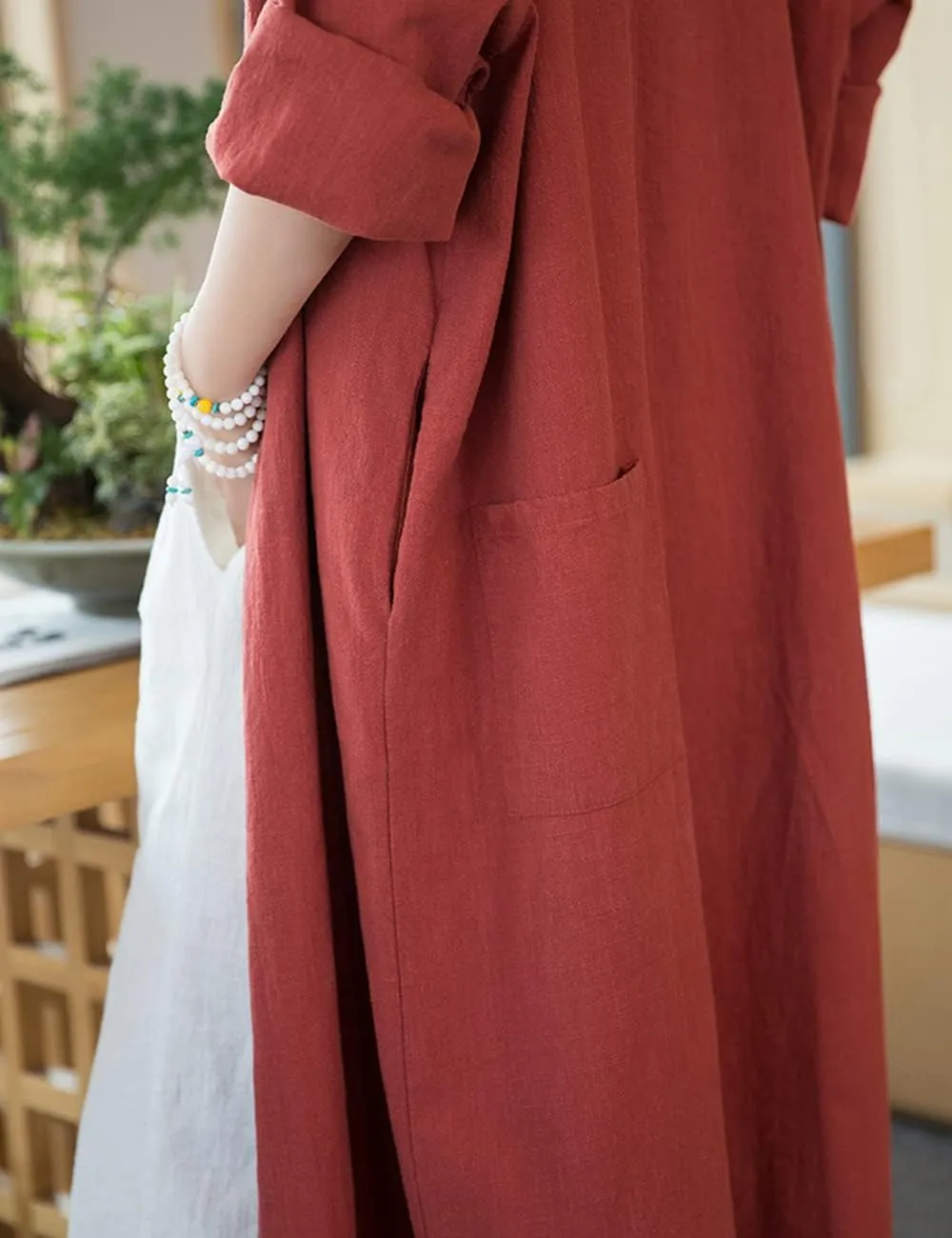 NFYM Women Casual Cotton Linen Lapel Shirt Trench Coats Lightweight Loose Button Up Pockets Long Maxi Shirt Jacket Shacket