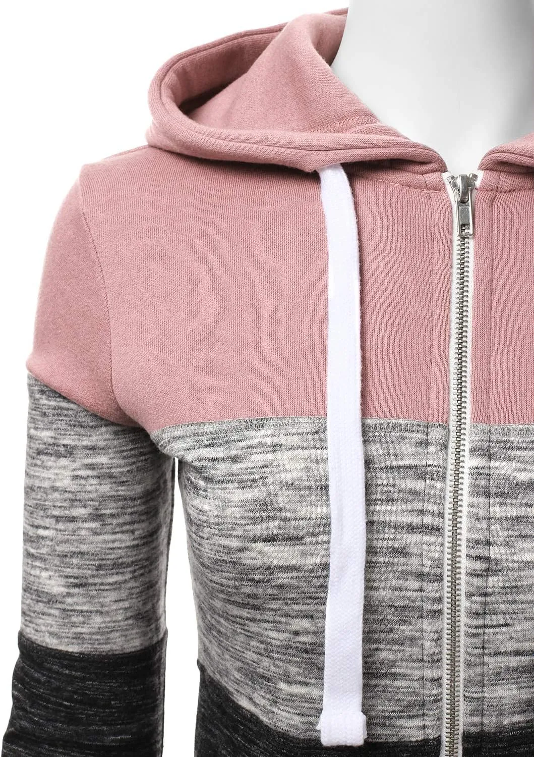 NINEXIS Womens Long Sleeve Zip Up Hoodie Top Color Block Basic Casual Hooded Sweatshirt