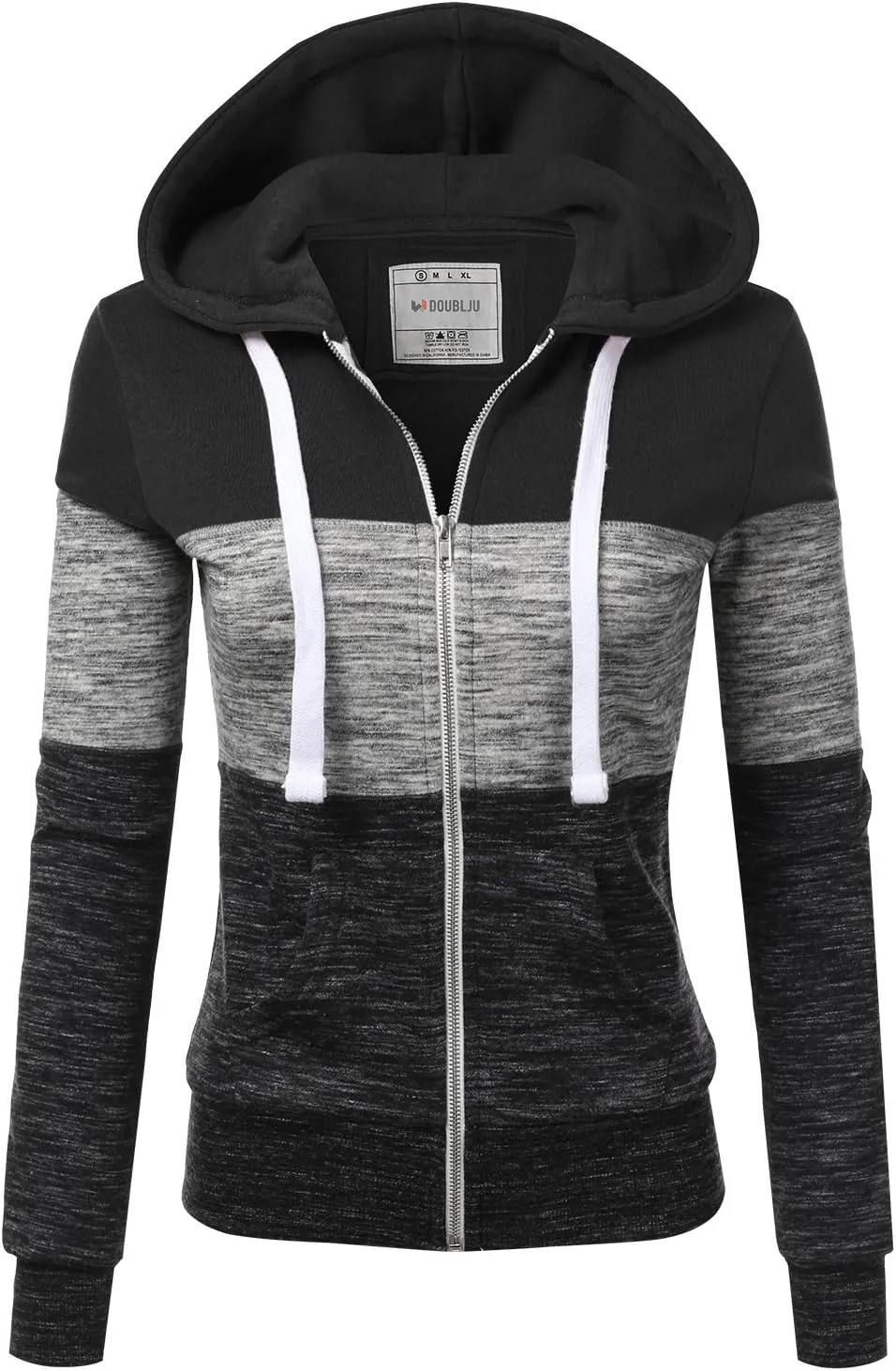 NINEXIS Womens Long Sleeve Zip Up Hoodie Top Color Block Basic Casual Hooded Sweatshirt