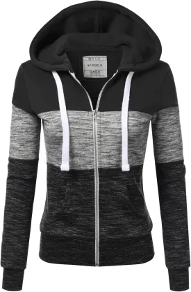 NINEXIS Womens Long Sleeve Zip Up Hoodie Top Color Block Basic Casual Hooded Sweatshirt
