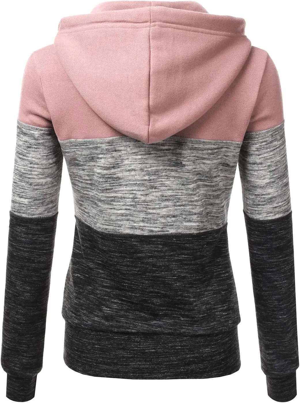 NINEXIS Womens Long Sleeve Zip Up Hoodie Top Color Block Basic Casual Hooded Sweatshirt