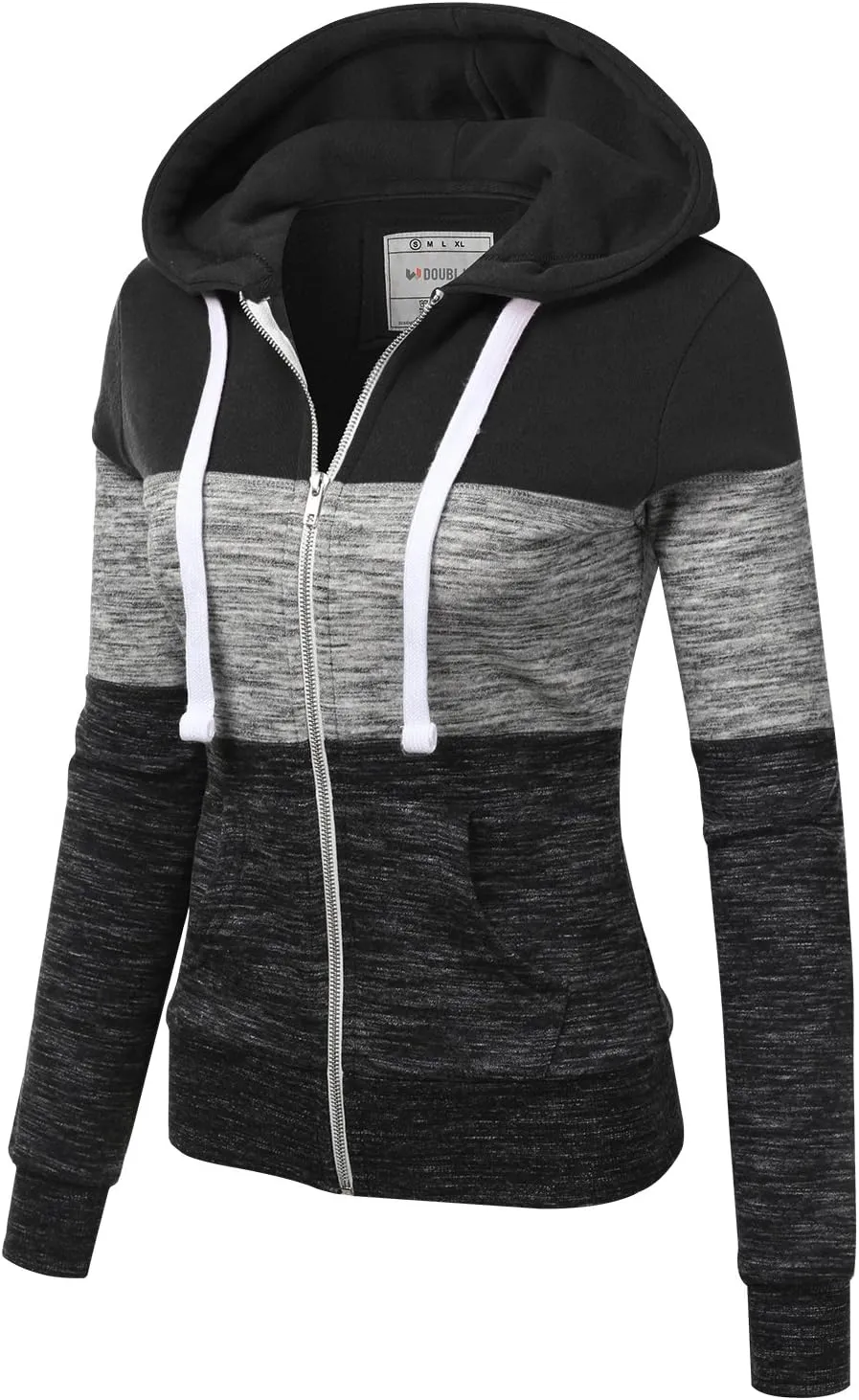 NINEXIS Womens Long Sleeve Zip Up Hoodie Top Color Block Basic Casual Hooded Sweatshirt