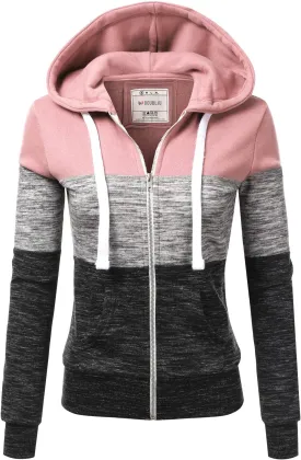 NINEXIS Womens Long Sleeve Zip Up Hoodie Top Color Block Basic Casual Hooded Sweatshirt