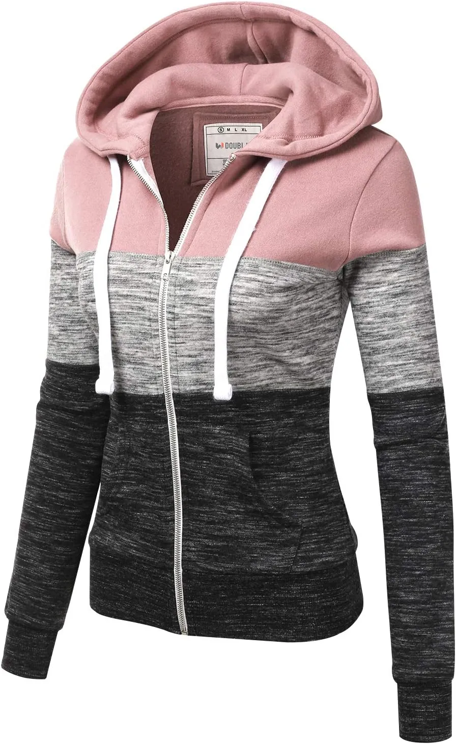 NINEXIS Womens Long Sleeve Zip Up Hoodie Top Color Block Basic Casual Hooded Sweatshirt