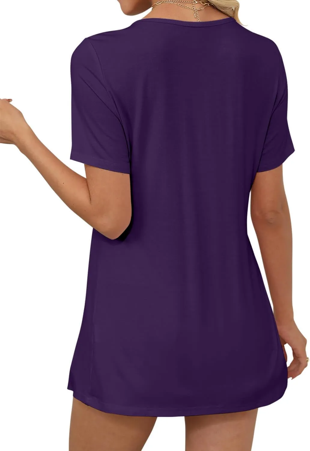 ONLYSHE Womens V Neck Shirts Short Sleeve Tops Front Knotted T Shirt Casual Solid&Floral Tunic Summer Henley Tees Blouse