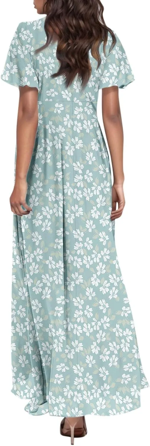 Summer Dresses for Women 2025 Swing Flowy Ruffle Hem Swing Maxi Dress Ruffle Short Sleeve