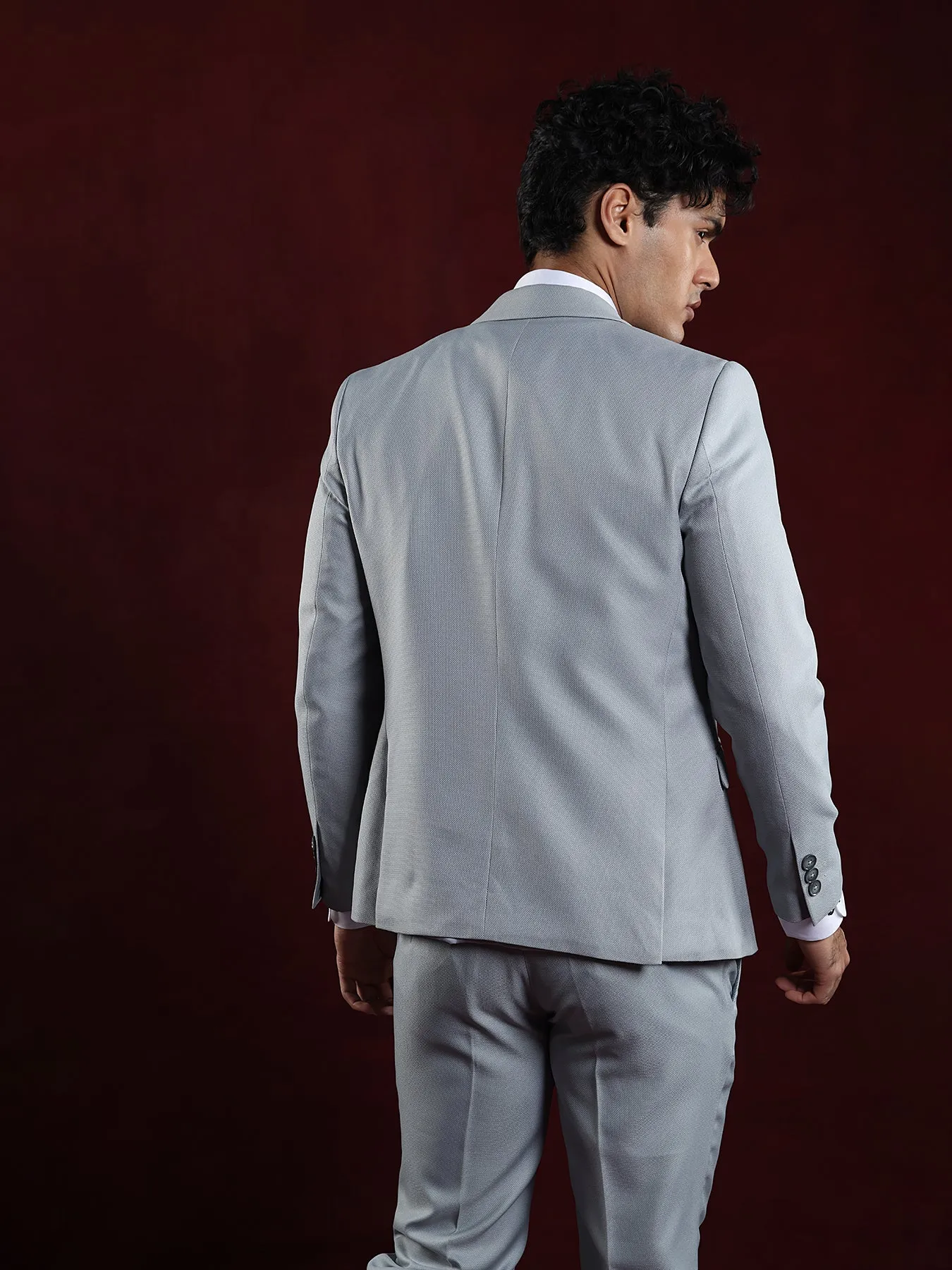 Terry Rayon Grey Dobby 3 Pieces Full Sleeve Ceremonial Suit