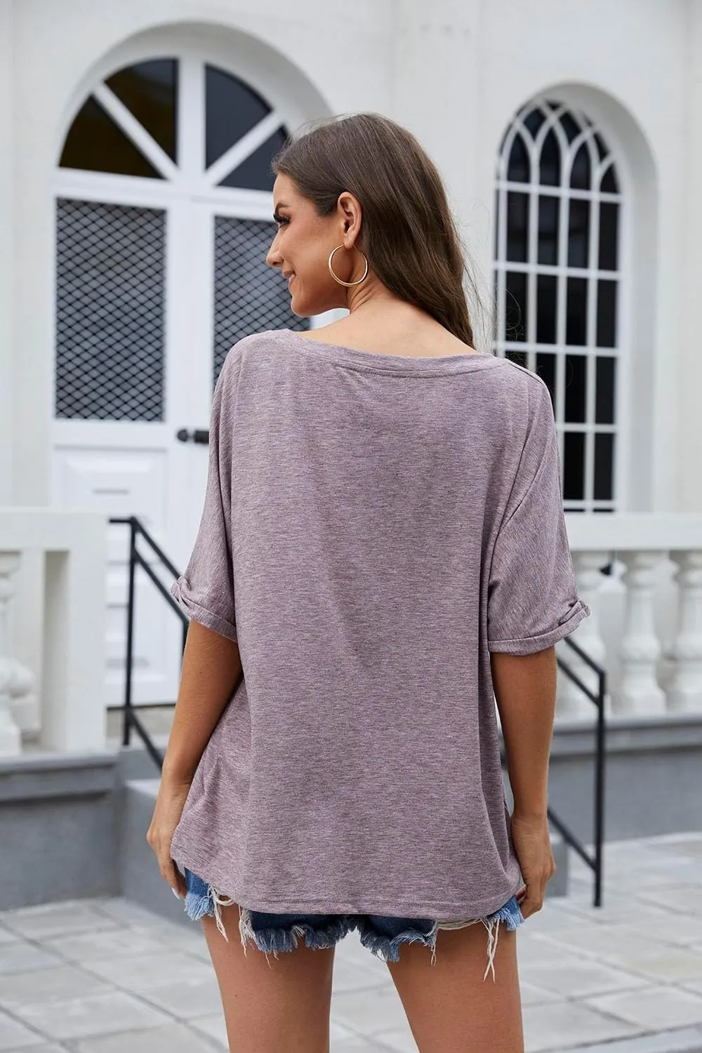 UNCLECAT Women's V Neck Oversized T-Shirts Summer Short Sleeve Shirts Loose Casual Tops Tee
