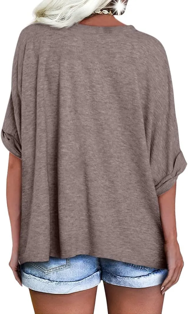 UNCLECAT Women's V Neck Oversized T-Shirts Summer Short Sleeve Shirts Loose Casual Tops Tee