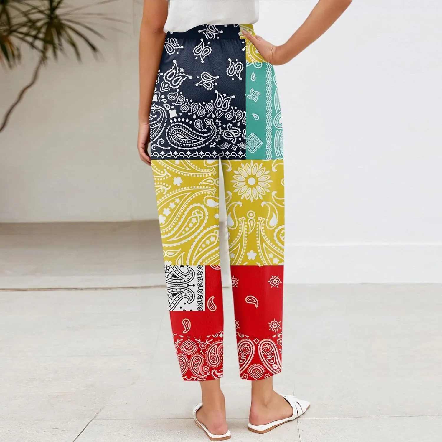 Wide Leg Linen Pants for Women Cropped Summer Palazzo Pant Casual Ankle Length Trousers Beach Vacation Outfits