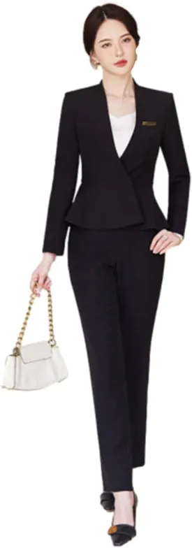 Women's 2-Piece Office Lady Business Suit Set Slim Fit Peplum Jacket & Pants