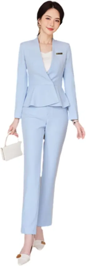 Women's 2-Piece Office Lady Business Suit Set Slim Fit Peplum Jacket & Pants