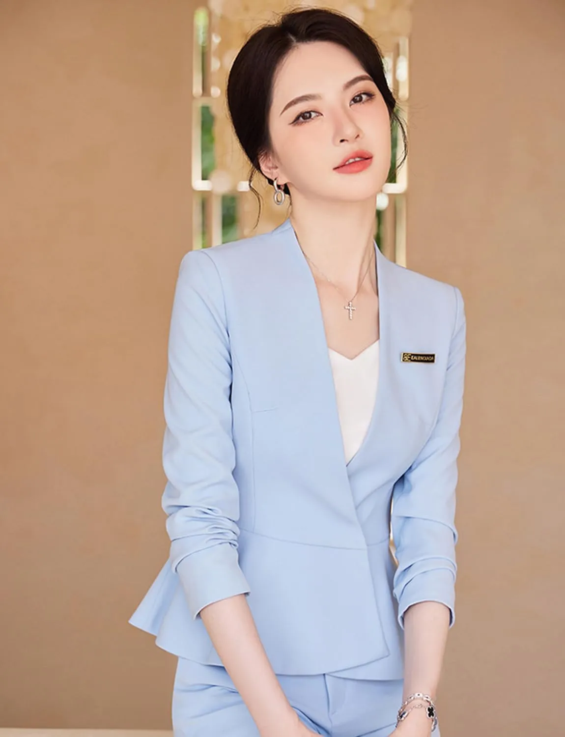 Women's 2-Piece Office Lady Business Suit Set Slim Fit Peplum Jacket & Pants