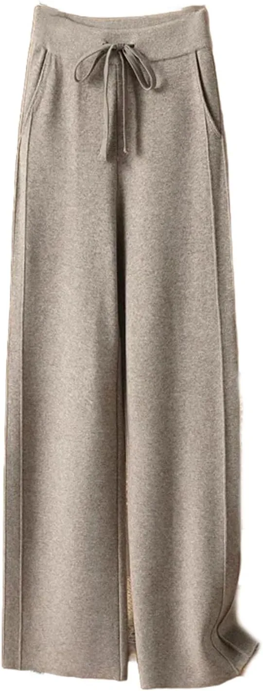 Women's Casual Loose Straight Leg Drop Mop Pants Knitted Wool Wide Leg Trousers Woolen Trousers