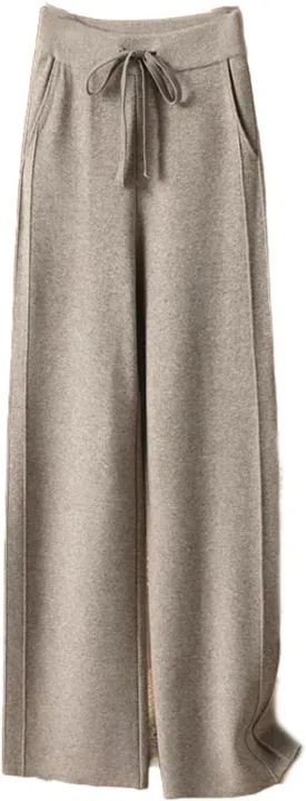 Women's Casual Loose Straight Leg Drop Mop Pants Knitted Wool Wide Leg Trousers Woolen Trousers
