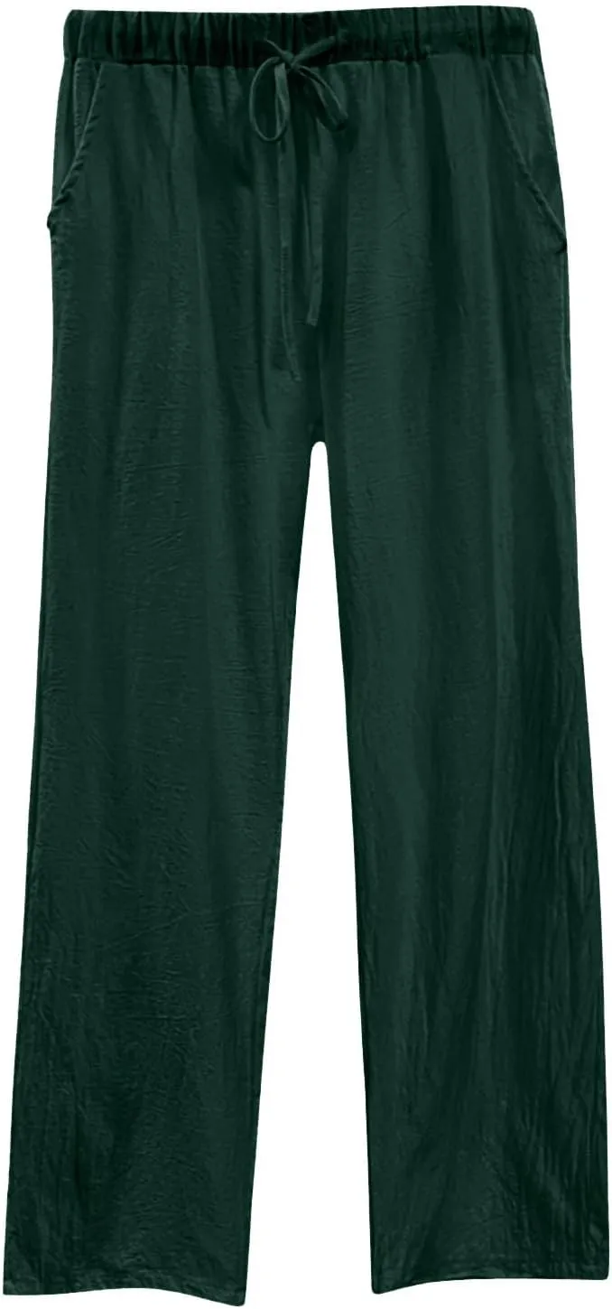 Womens Summer Wide Leg Business Casual Chute Pants Loose Drawstrings High Waisted Long Trousers with Pockets